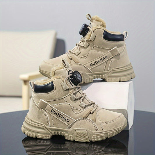 Boy's High Top Boots With Rotating Buckle Warm Plush Lining Winter
