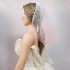 Short Tulle Bride'S Veil with Lace Detail Soft Pastel Gradient