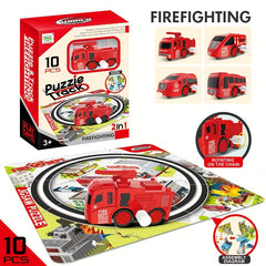 10pcs Kids Fire Protection Car Puzzle Tracks Game