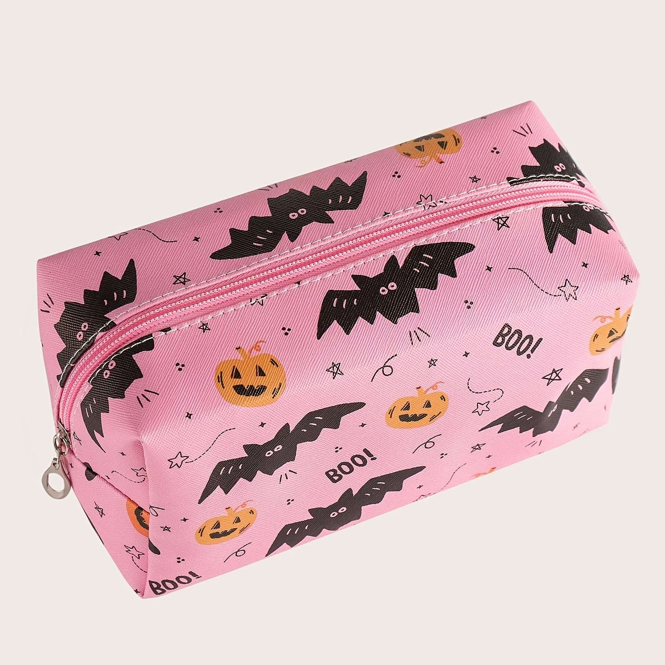 Halloween Pumpkin & Bat Print Makeup Bag Roomy Zipper Pouch