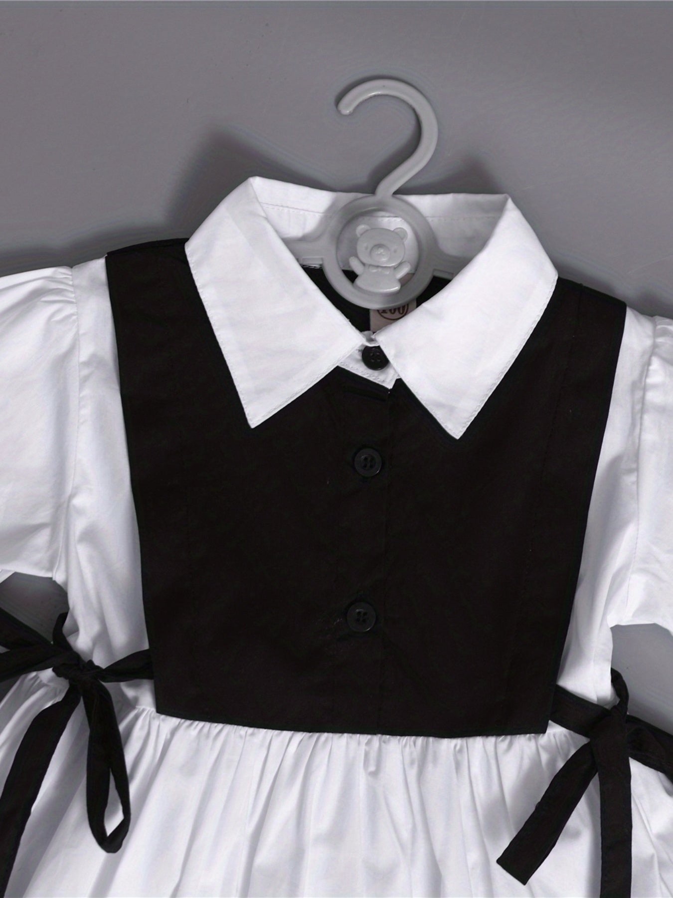 Girls' Colorblock Lace Up Collared Shirt Dress