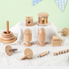 Baby Grasp Rattle Sensory Finger Chain Wooden Toy