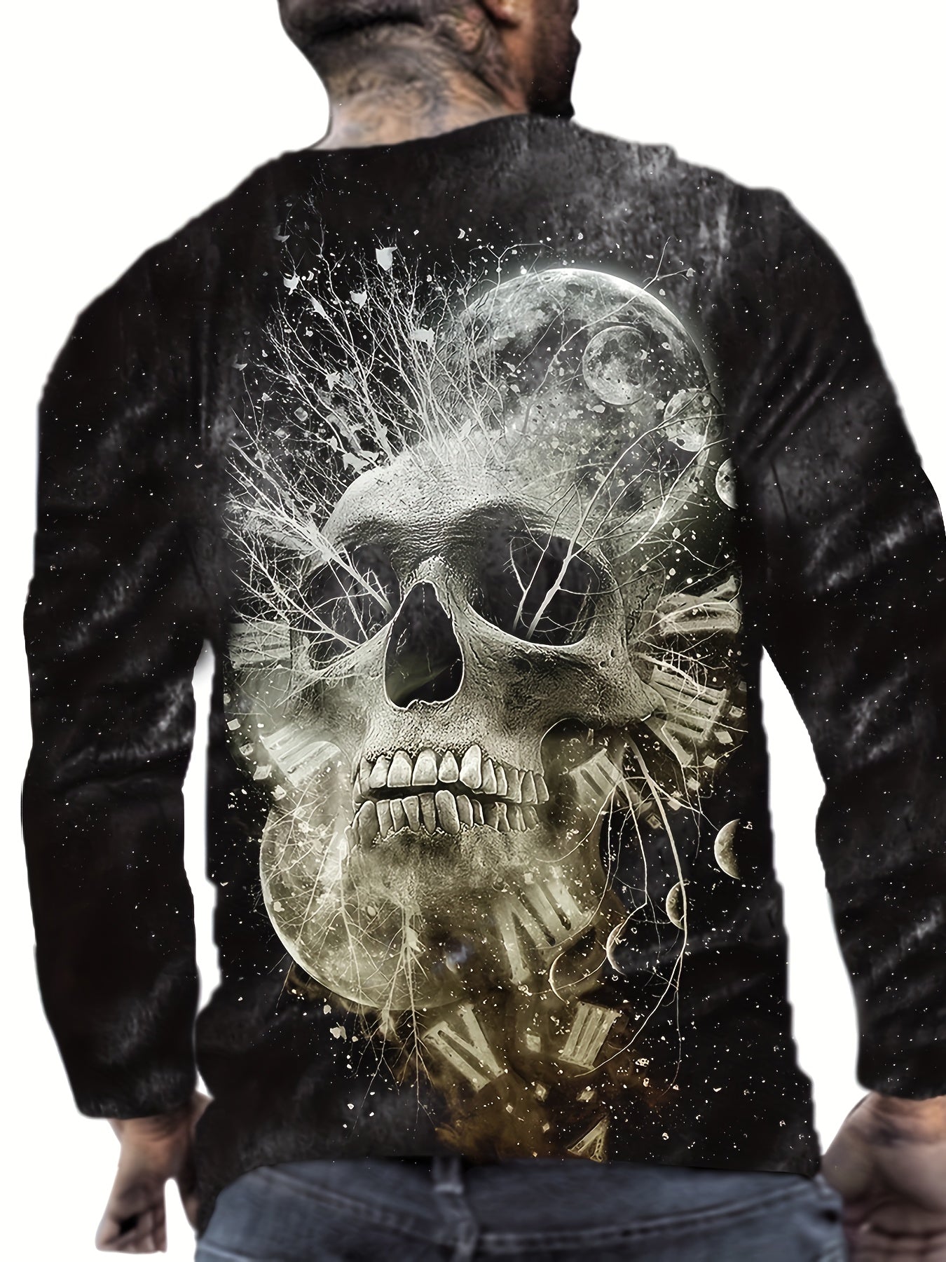 Skull 3D Print Men's Long Sleeve Graphic T-Shirt for Autumn