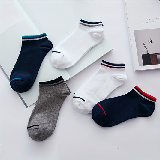 5 Pairs Striped Ankle Socks - Comfy & Breathable Sports Socks
