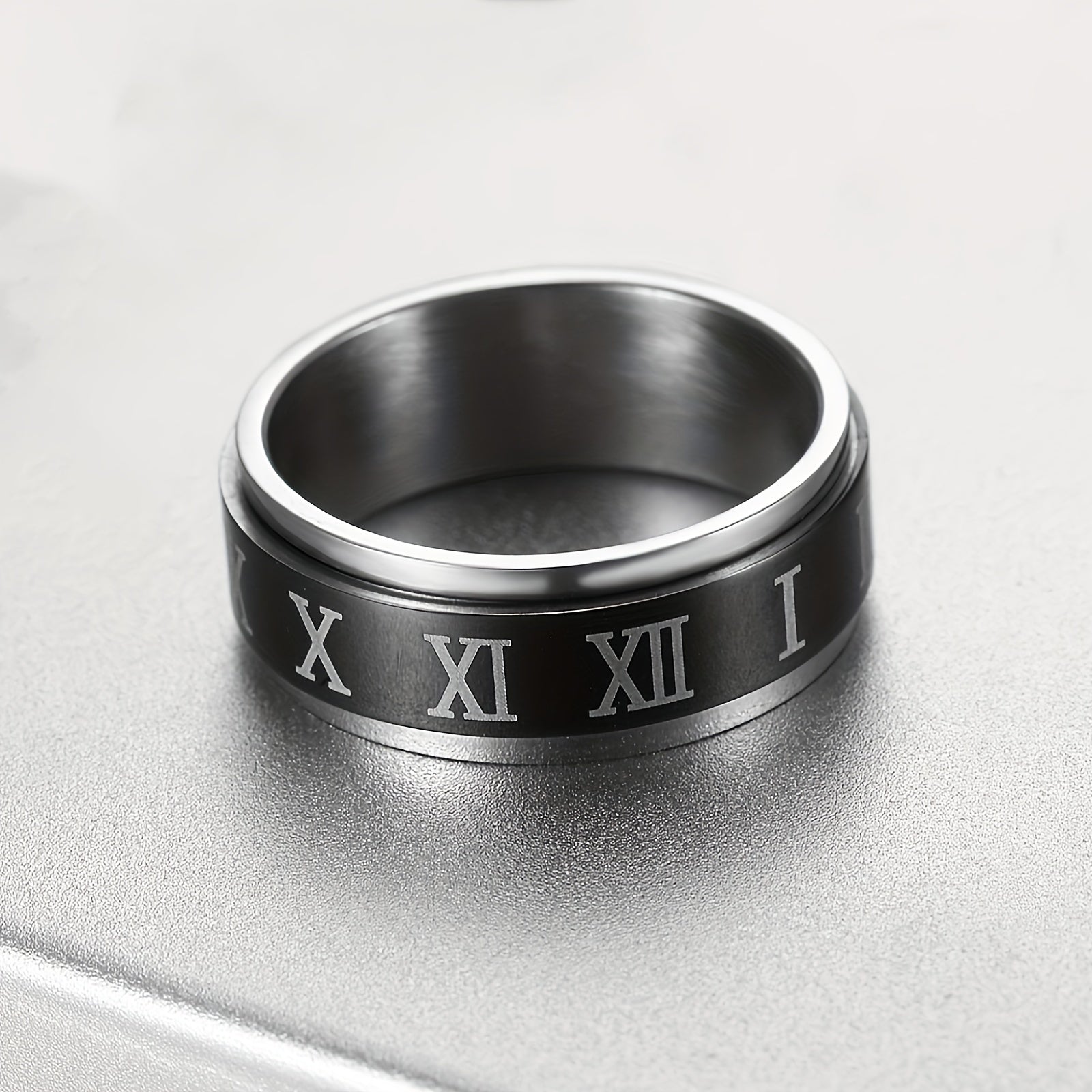 Stainless Steel Roman Numeral Spinner Ring - Anti Anxiety Spinner Rings