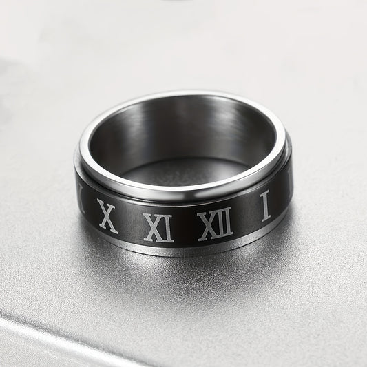Stainless Steel Roman Numeral Spinner Ring - Anti Anxiety Spinner Rings