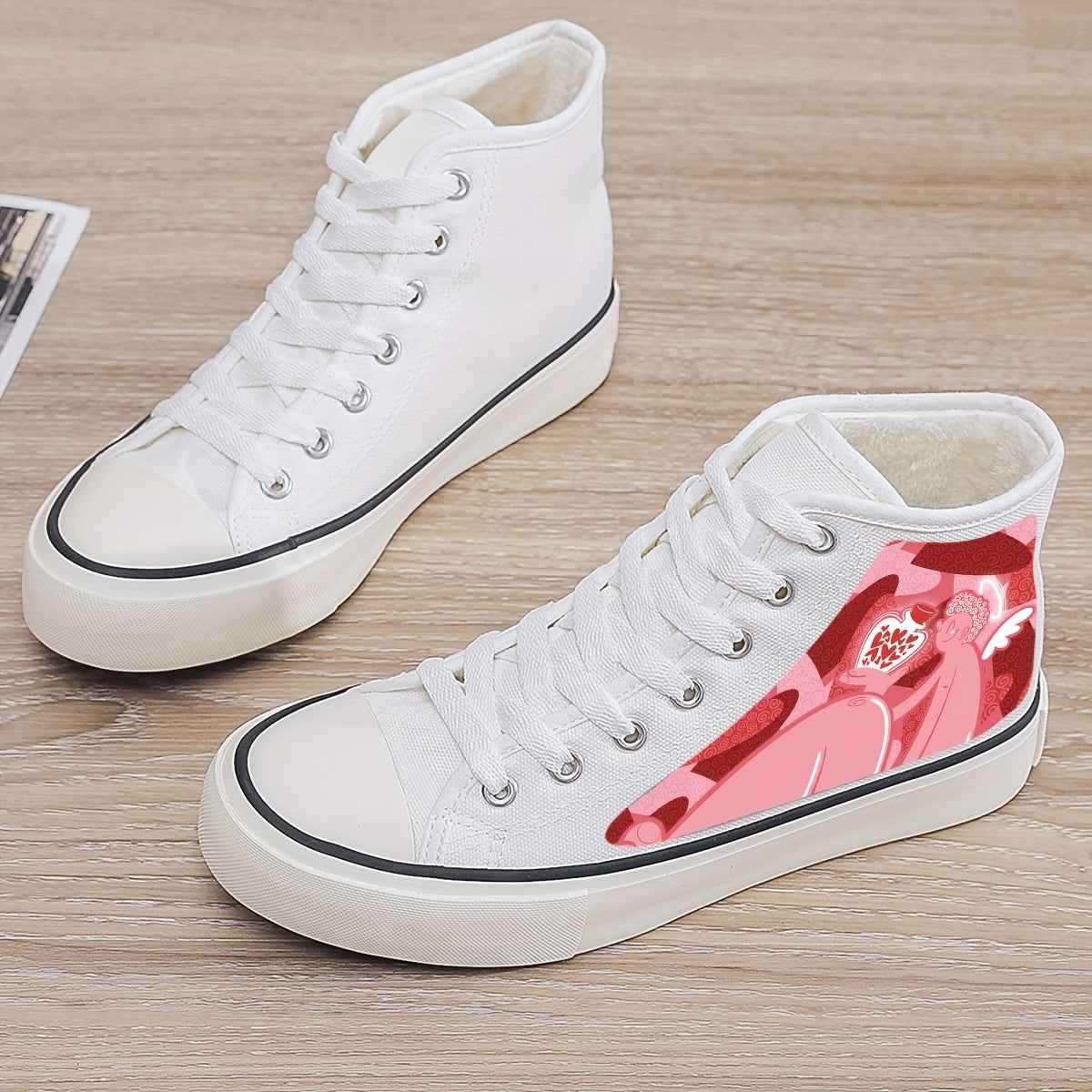 Girl's High Top Love Heart Skate Shoes With Plush Lining