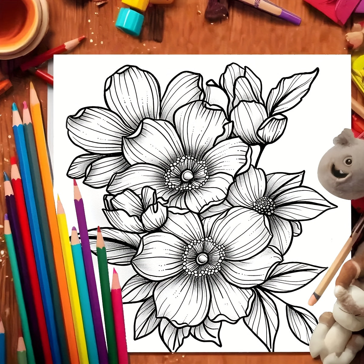 Coloring Book Blooming Flowers Clear Lines & Patterns Gift for Friends