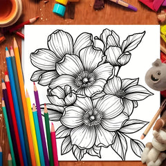 Coloring Book Blooming Flowers Clear Lines & Patterns Gift for Friends