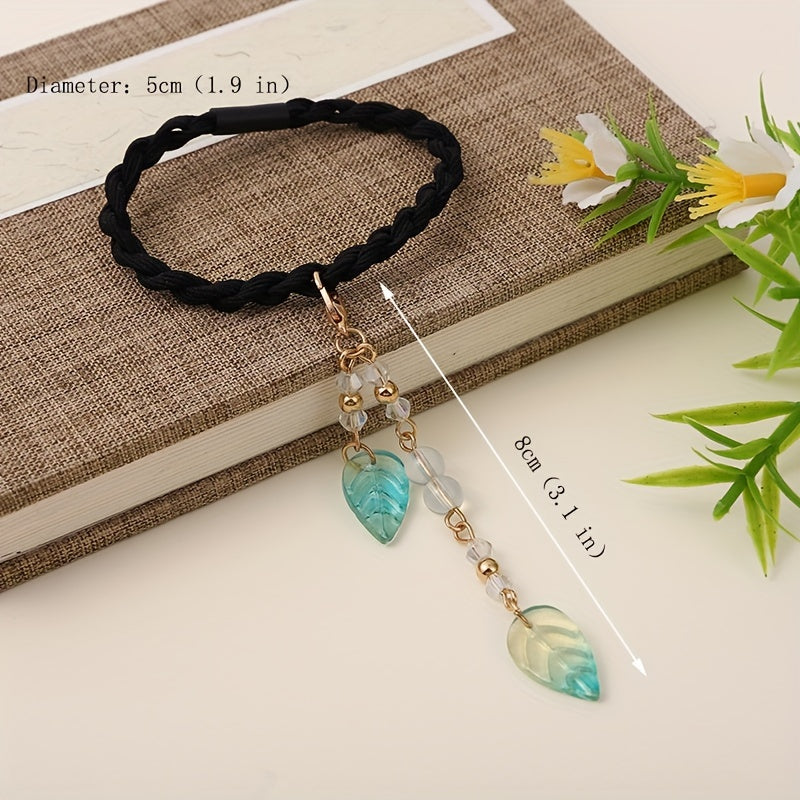 Chinese Hair Tie Leaf Beads Tassel Hair Ring Elastic Hair Accessories