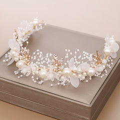 Crystal Pearl Flower Tiara Headband for Women