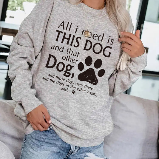 Dog Foot & Letter Print Pullover Sweatshirt for Women