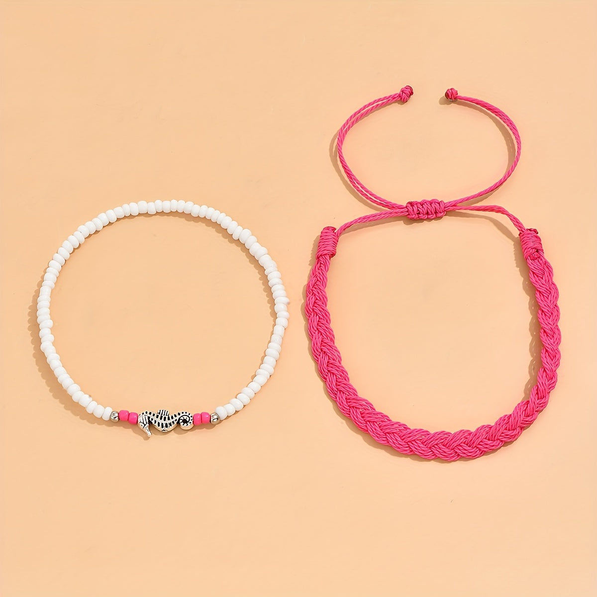 2 Pcs Vintage Style Braided Anklet Set for Women & Girls