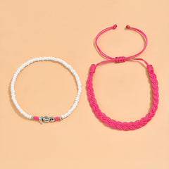 2 Pcs Vintage Style Braided Anklet Set for Women & Girls