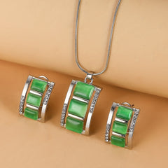 Opal Necklace & Earrings Set Rhinestone Gemstone Jewelry