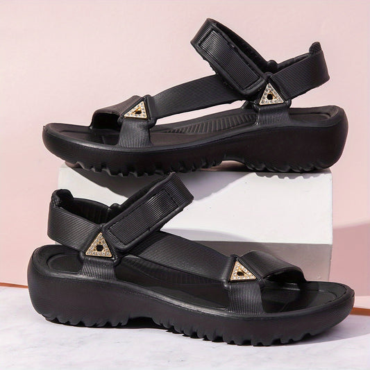 Women's Rhinestone Wedge Sandals Summer Casual Ankle Strap Sports Sandals