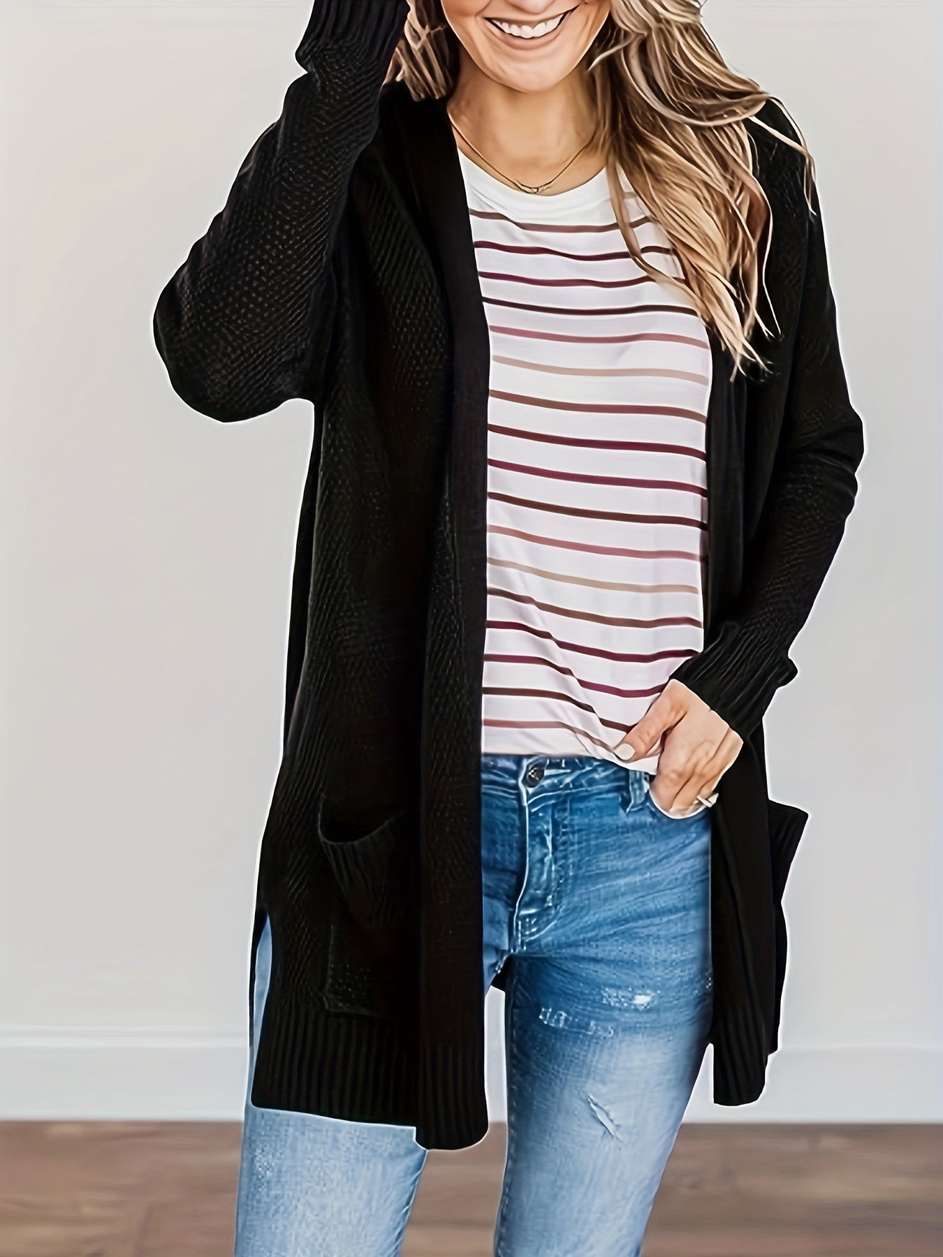  Casual Cardigan Women's Solid Open Front Cardigan