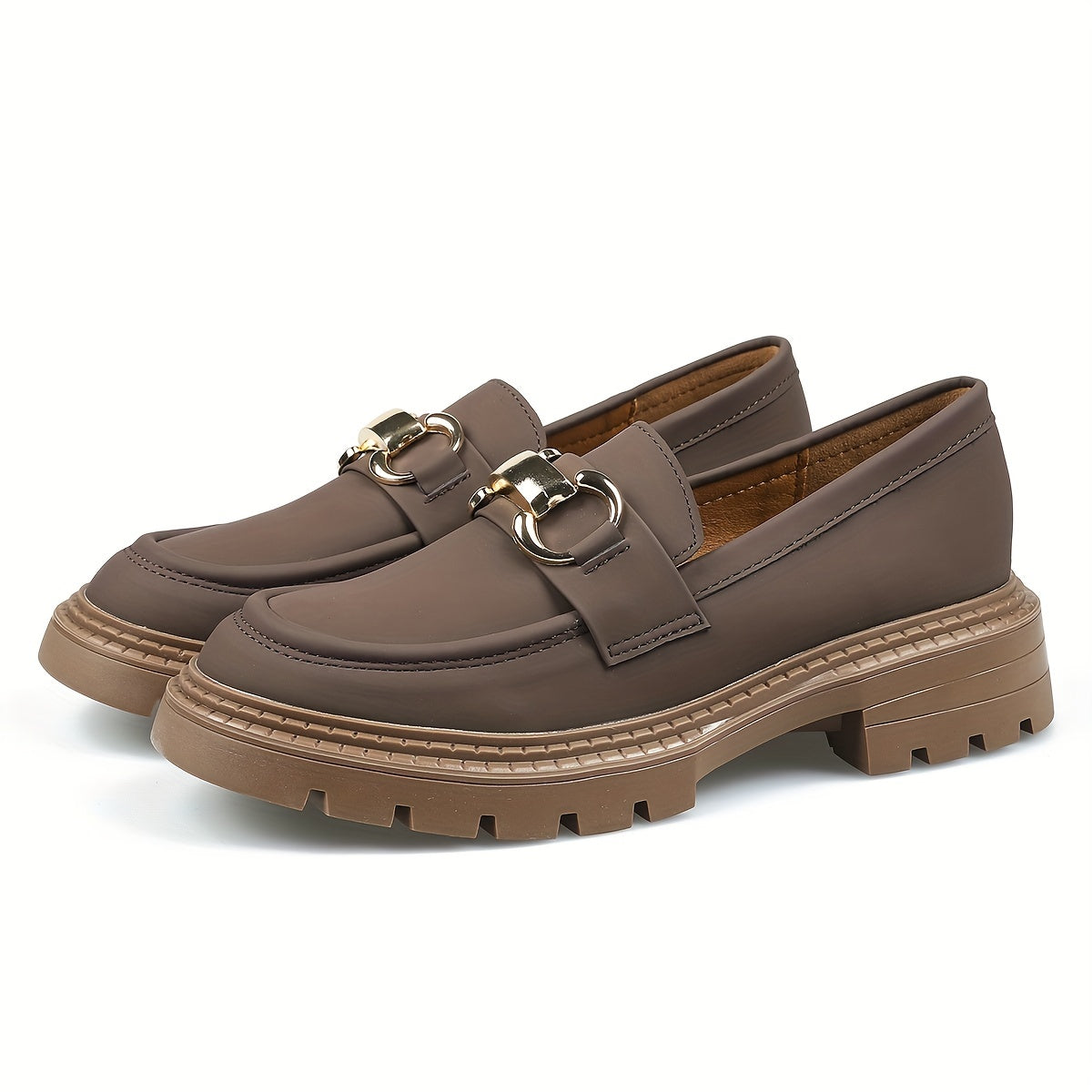 Metallic Chain Slip On Loafers Soft Platform Shoes