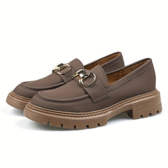 Metallic Chain Slip On Loafers Soft Platform Shoes