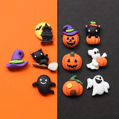 10pcs Halloween Resin Ornaments Charms Spider Skull Pumpkin Bat DIY Craft Decor