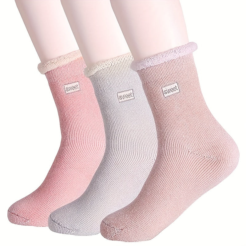 3 Pairs Letter Pattern Socks Thickened & Warm Mid Tube Women's Stockings