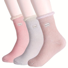 3 Pairs Letter Pattern Socks Thickened & Warm Mid Tube Women's Stockings