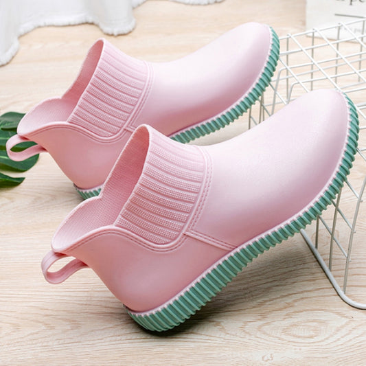 Women's Non slip Solid Flat Rain Boots Waterproof Slip On Rubber Shoes