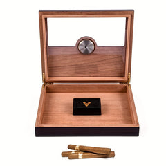 Wooden Storage Box With Hygrometer & Divider For 25pcs Protective Storage