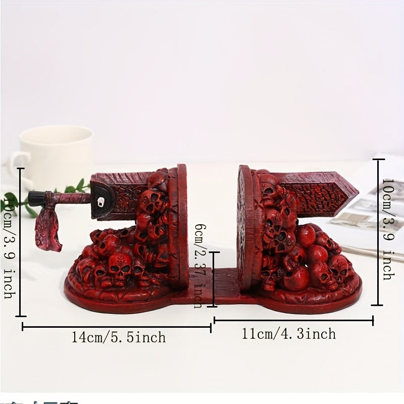 Red Skull Bookend & Home Decor Sculpture Encaustic Finished ABS