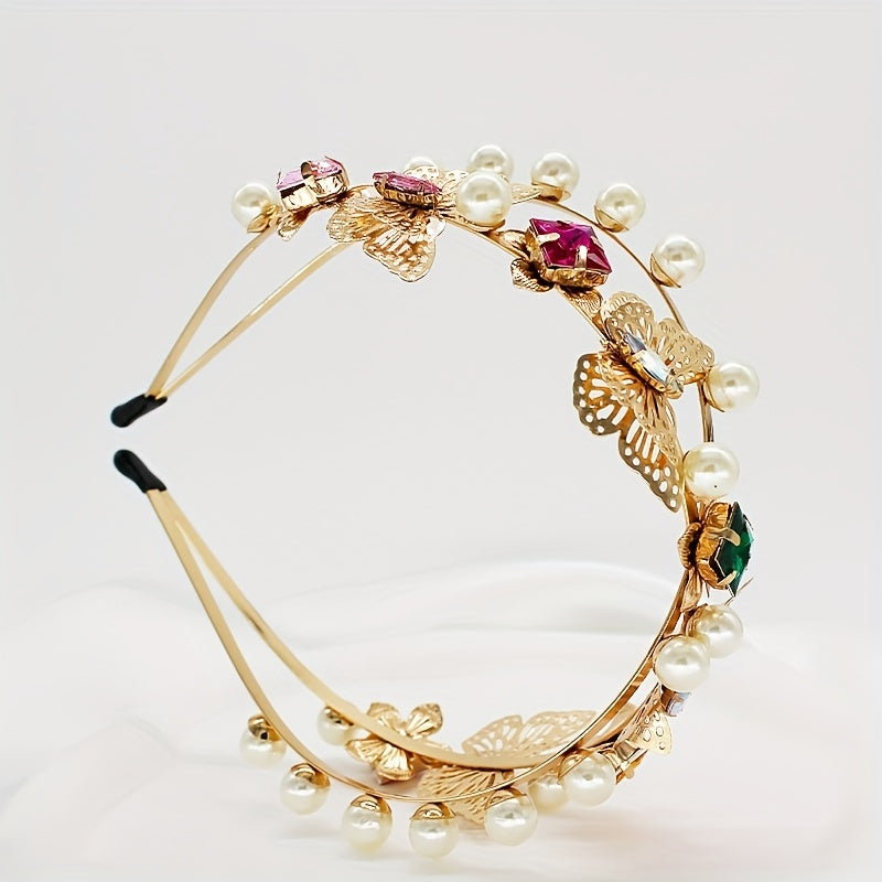 Faux Pearl Flower Headband Crystal Head Hoop Hair Accessories