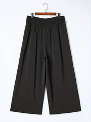  Solid Shirred Waist Wide Leg Trousers