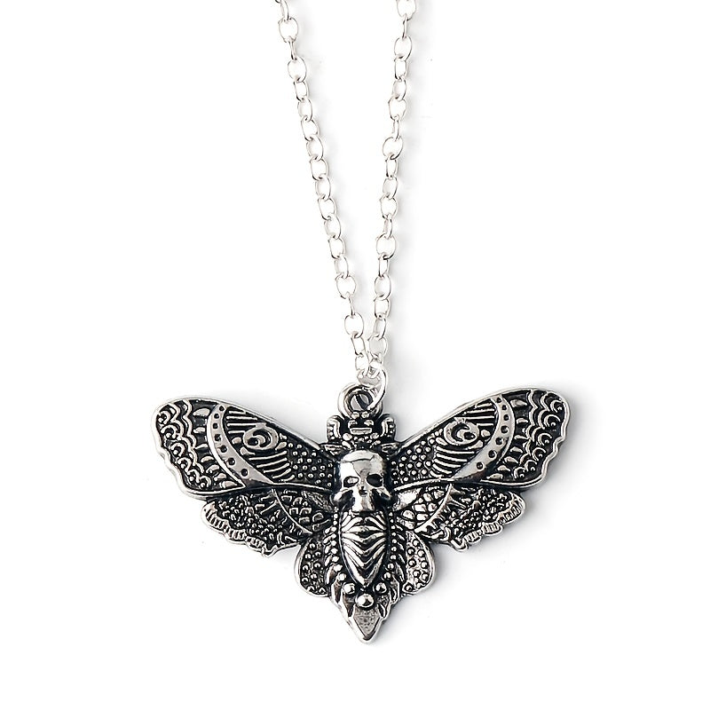 Skull Moth Pendant Necklace Punk Style Jewelry Men