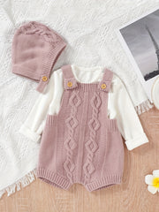 Unisex Baby Knit Sweater Romper Overalls & Hat Set