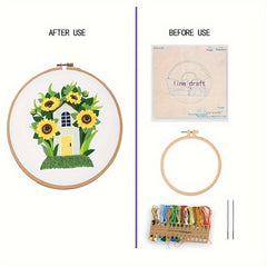 Embroidery Starter Kit Flower Theme Cross Stitch Adults Embroidery Hoop Threads