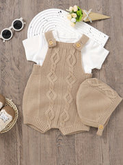 Unisex Baby Knit Sweater Romper Overalls & Hat Set