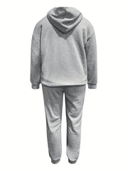  2 Piece Sporty Outfit Set Solid Hoodie & Joggers