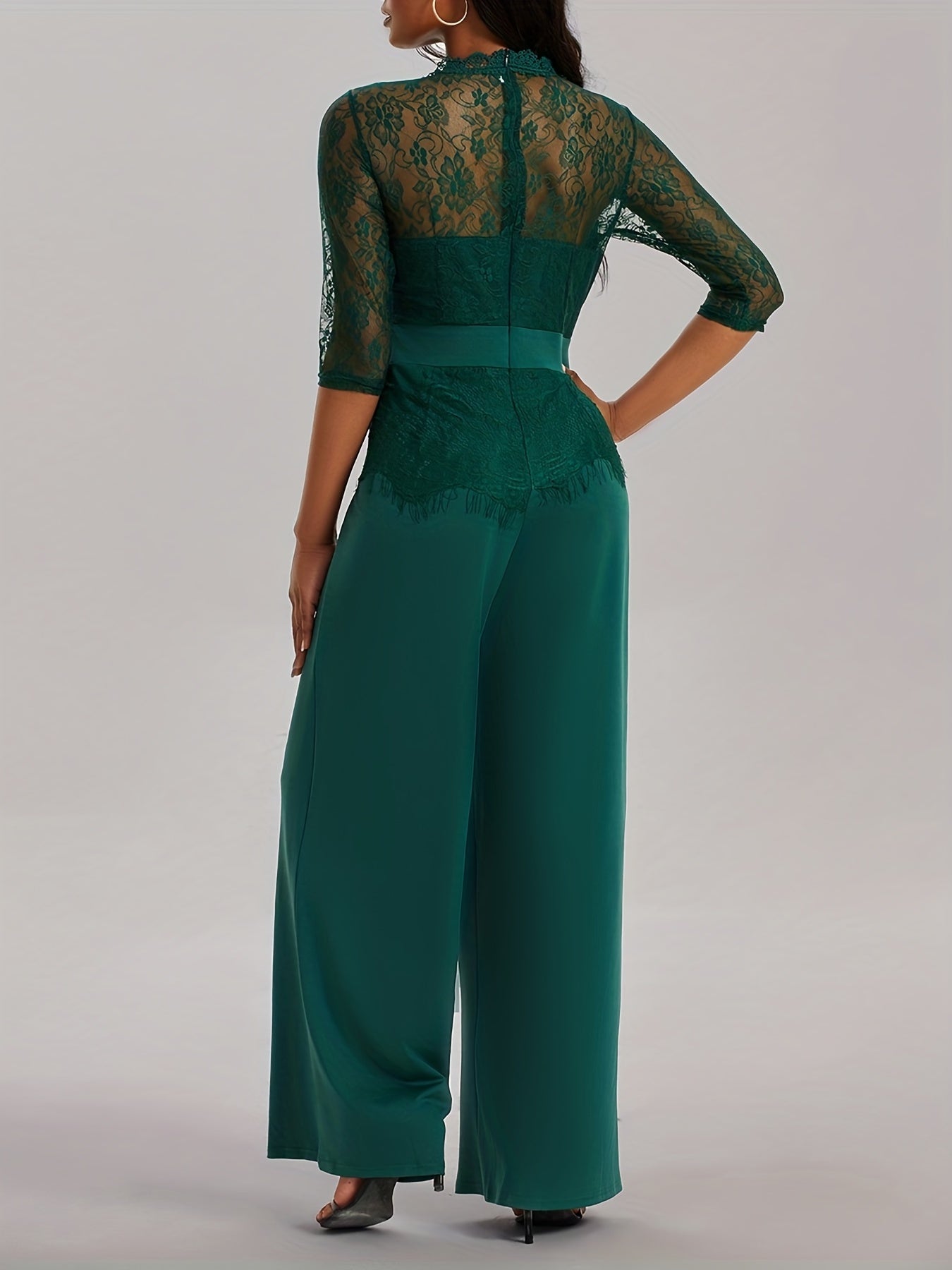 Half Sleeve Wide Leg Lace Stitching Jumpsuit Women's Clothing