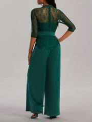 Half Sleeve Wide Leg Lace Stitching Jumpsuit Women's Clothing