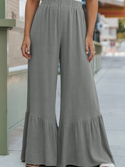  Solid High Rise Wide Leg Trousers