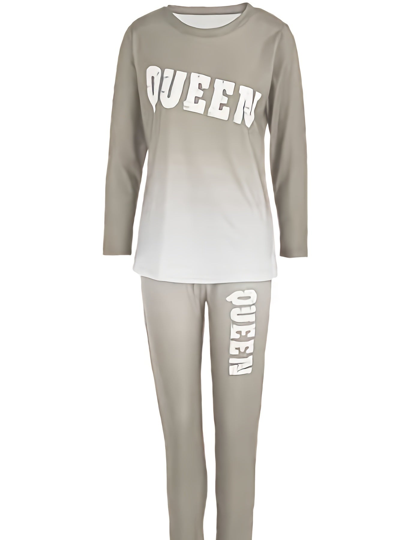  Letter Print Long Sleeve Tee & Skinny Pants Set Women's Plus