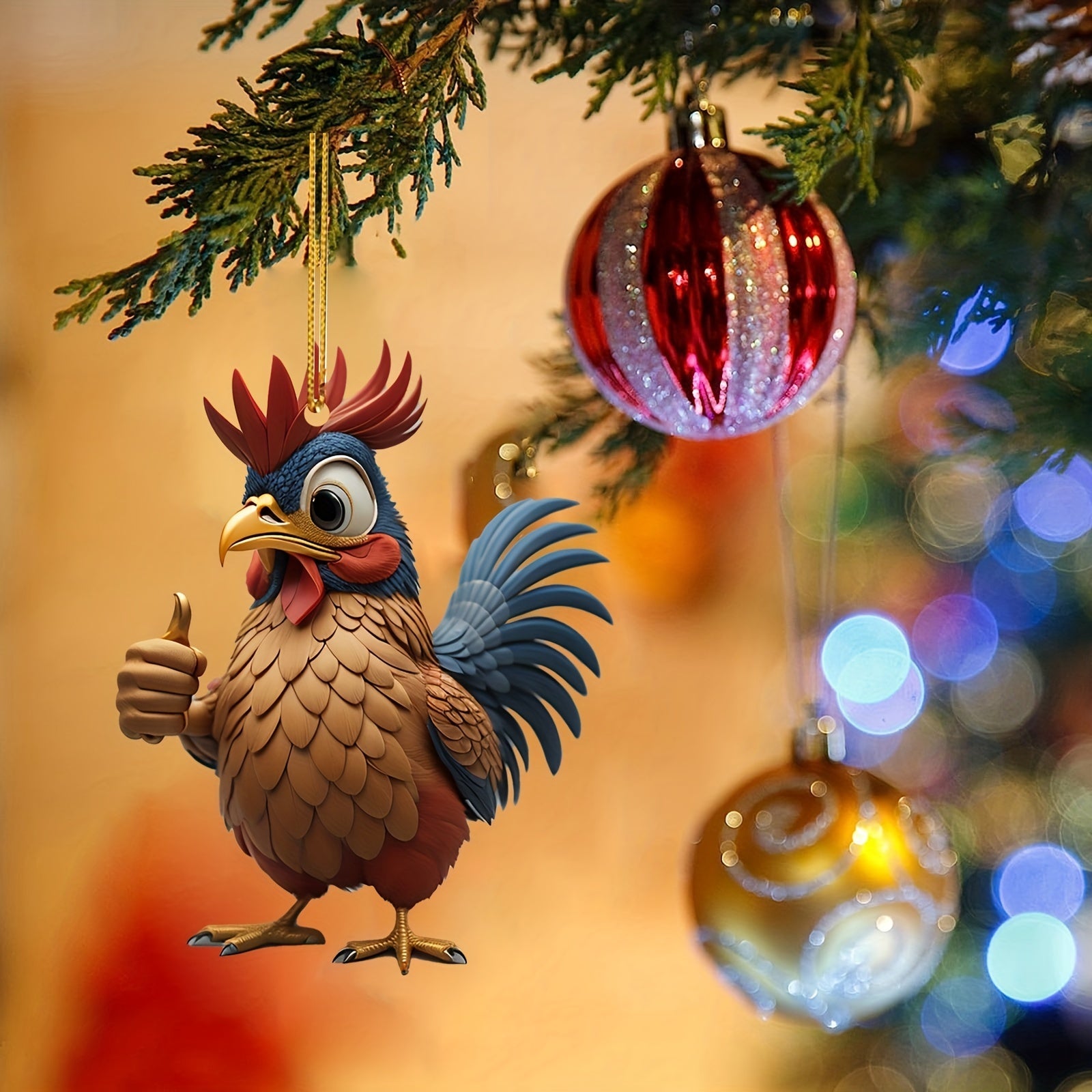 1pc Christmas Chicken Rooster Christmas Tree Pendant Acrylic Ornaments