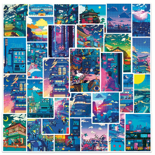 50pcs Anime Street Night View Doodle Stickers Waterproof Decals DIY Fun
