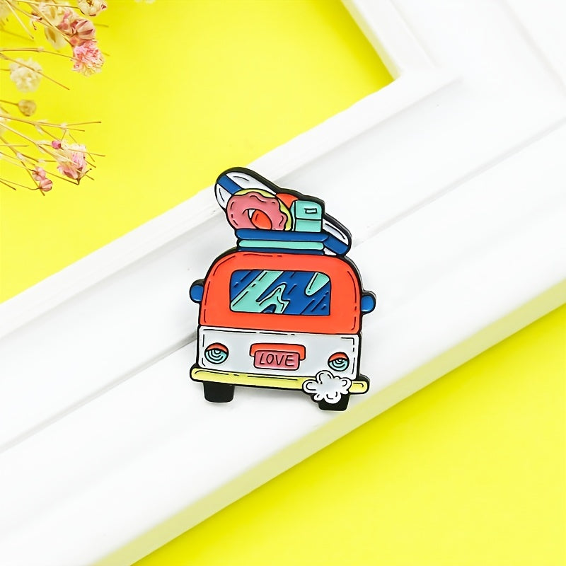 Love Bus Brooch Pin Vintage Style Enamel Jewelry