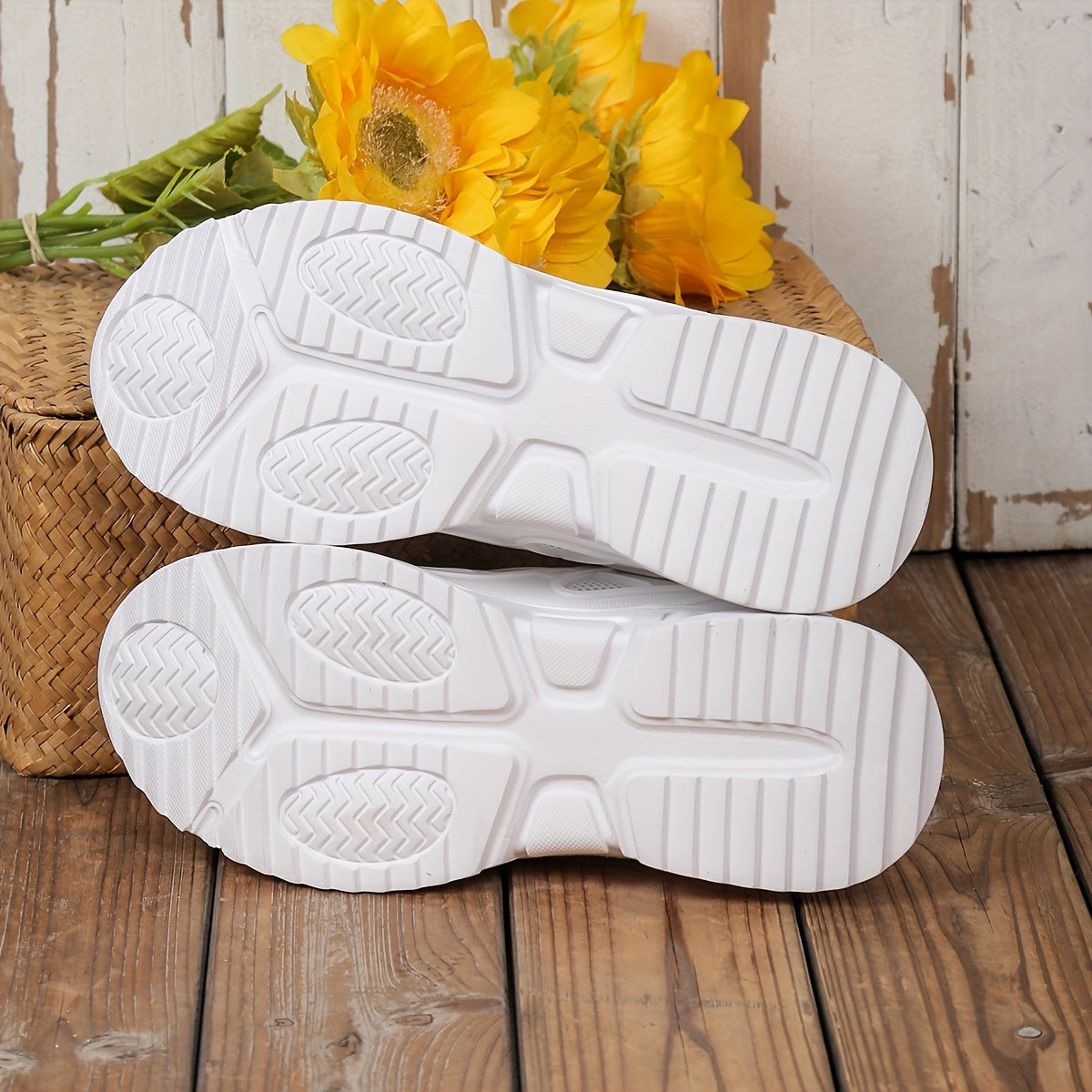 Solid Chunky Sneakers Heighten Lightweight Flying Woven Shoes