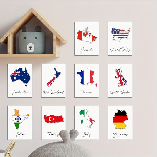 World Map & Flag Stickers Set - Kids Room Wall Decor