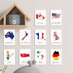 World Map & Flag Stickers Set - Kids Room Wall Decor