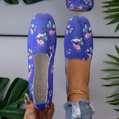 Flower & Butterfly Pattern Flat Shoes Lightweight Slip On Shoes