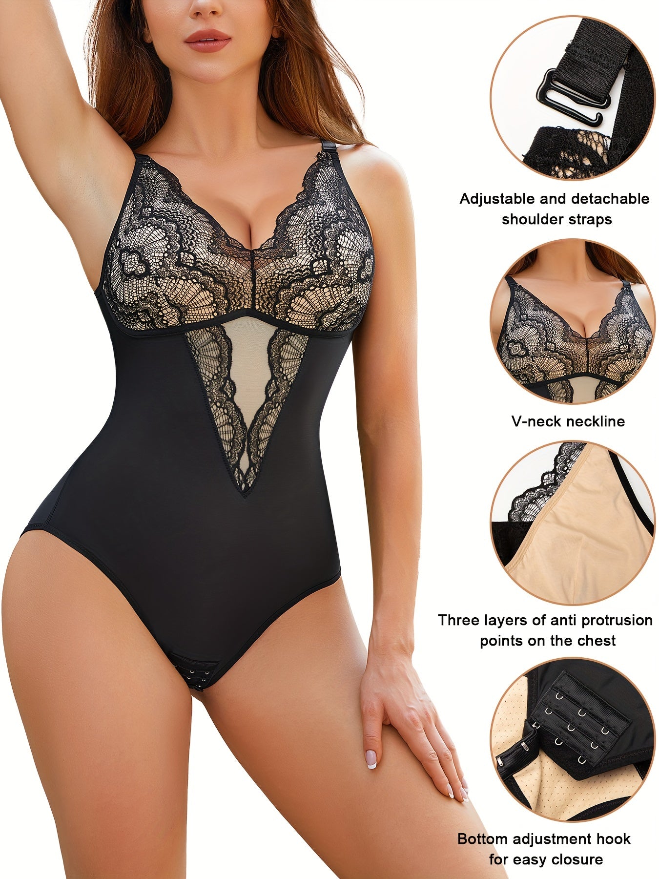 Lace Shaping Bodysuit V Neck Slimming Body Shaper Women's Underwear