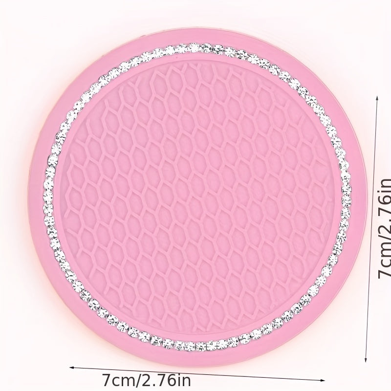 2pcs Pink Diamond Water Coaster Mats Silicone Non Slip Heat Insulation