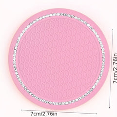 2pcs Pink Diamond Water Coaster Mats Silicone Non Slip Heat Insulation